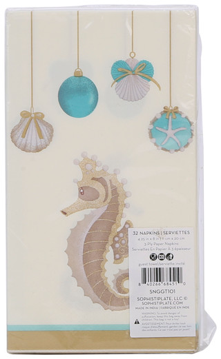 Thumbnail 2: Sugar Plum Party 32 Pk 3-Ply Coastal Christmas Seahorse Napkins  