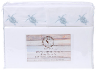 Thumbnail 7: Panama Jack Embroidered Blue Sea Turtle Sheet Set 