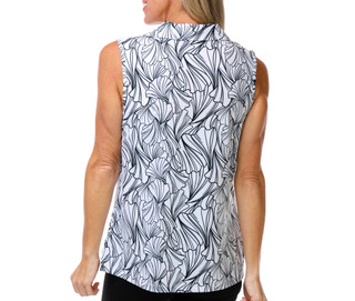 Thumbnail 1: Coral Bay Golf Women's Sleeveless Polo Linework Petals Print Golf Top 