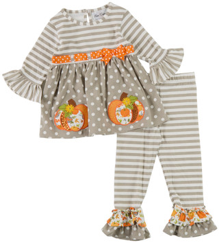 Thumbnail 2: Rare Editions 2 Pc Toddler Girls Harvest Pumpkin Striped Legging Set 