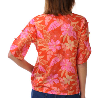Thumbnail 2: Stella Parker Women's Petite Floral Grommet Lace Up Sleeve Top 