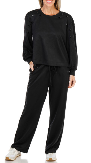 Thumbnail 2: BADGLEY MISCHKA 2 Pc Long Sleeve Crew Neck Rhinestone Pant Set  