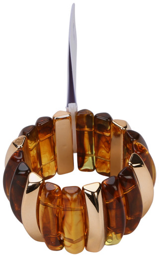 Thumbnail 2: Noir Tortoise Gold Tone Stretch Bracelet 