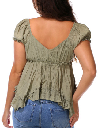 Thumbnail 3: LILY STAR Juniors Short Sleeve Boho Tie Front Peplum Top 
