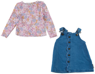 Thumbnail 1: Hunter Toddler Girl's 2 Pc Long Sleeve Jumper Print Denim Dress 