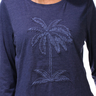Thumbnail 3: Caribbean Joe Women's 3/4 Sleeve Crew Neck Embroidered Palm Top  