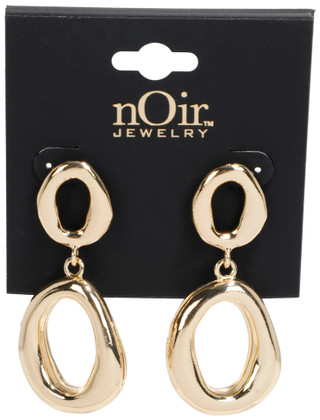 Thumbnail 1: Noir Women's Gold Tone Geometric Double Drop Earrings 