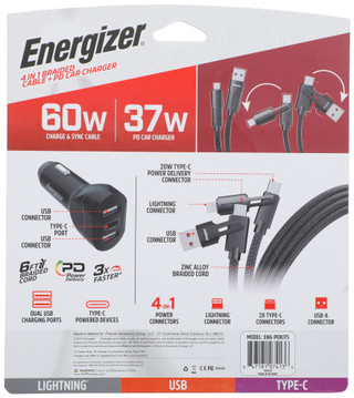 Thumbnail 1: Energizer 4 In 1 Braided Cable + PD Car Charger 