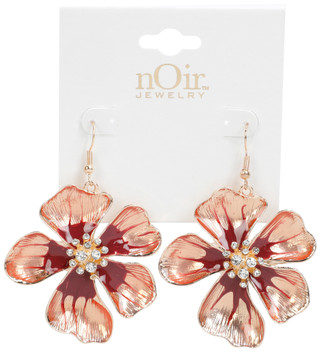 Thumbnail 2: Noir Women's Gold Flower Dangle Earrings 