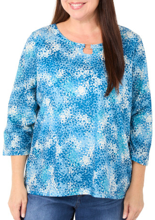 Thumbnail 2: Hearts of Palm Women's Plus 3/4 Sleeve Print Top 