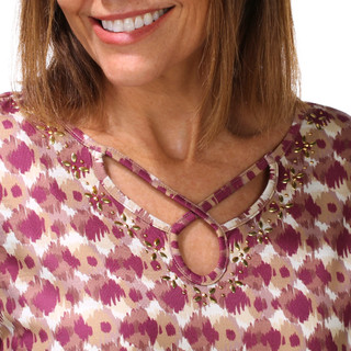 Thumbnail 1: Hearts of Palm Women's Petite 3/4 Sleeve Keyhole Top  