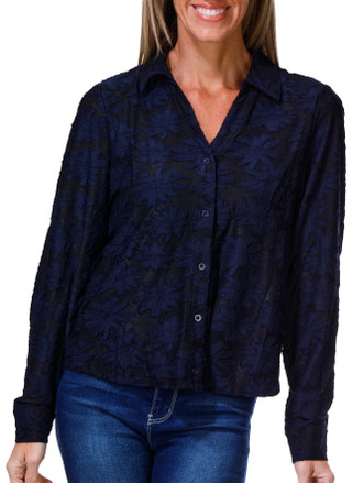 Thumbnail 2: Adrianna Papell Women's Long Sleeve Floral Crepe Button Down Top 