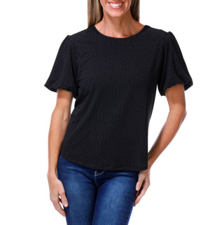 Thumbnail 2: Adrianna Papell Women's Dotted Crepe Bubble Sleeve Top 