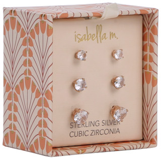 Thumbnail 2: ISABELLA M 3 Pc Sterling Silver CZ Stud Earring Trio  
