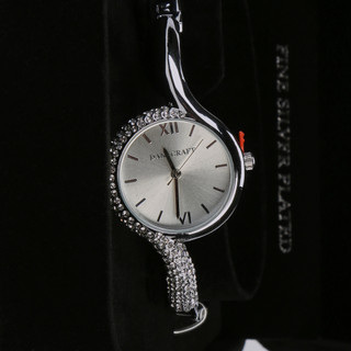 Thumbnail 2: Danecraft Women's Silver-Plated Crystal Oval Watch  