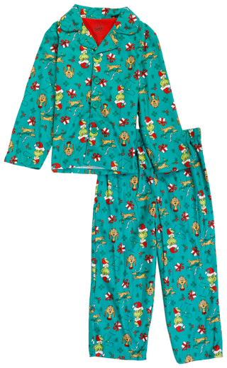 Thumbnail 2: THE GRINCH Little Kids Long Sleeve Christmas Grinch Pajama Pant Set  