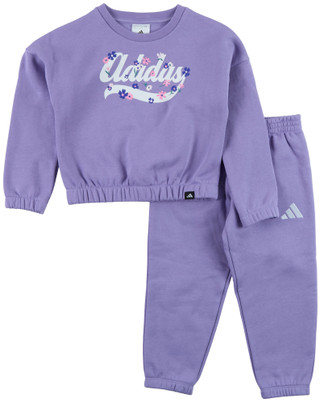 Thumbnail 1: Adidas Little Girl's Floral Logo Crewneck Jogger Set  