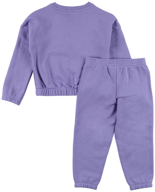 Thumbnail 2: Adidas Little Girl's Floral Logo Crewneck Jogger Set  