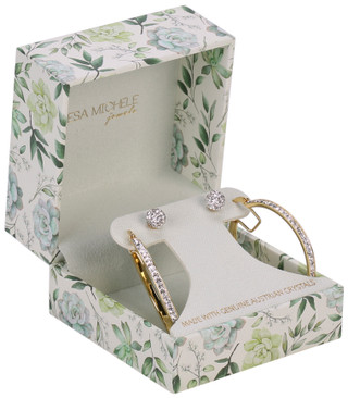 Thumbnail 1: Lesa Michele Women's 2 Pc Hoop & Stud Crystal Earrings 