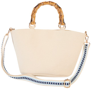 Thumbnail 3: SOL AND MER Beaded Sea Life Canvas Tote Bag with Bamboo Handles 