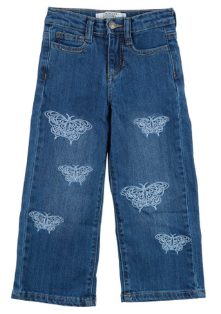 Thumbnail 2: BADGLEY MISCHKA Little Girl's Regular Rise Butterfly Wide Leg Jeans 
