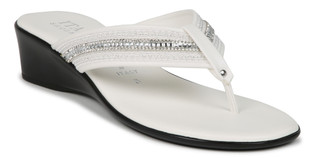 Thumbnail 1: Italian Shoemakers Women's White Gem Thong Wedge Sandals 