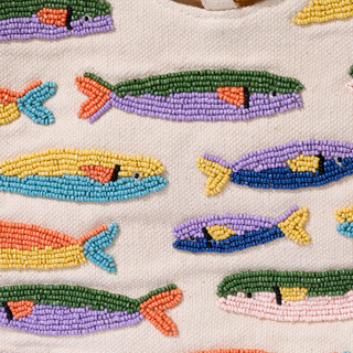 Thumbnail 1: SOL AND MER Beaded Sardines Tote Bag with Bamboo Handle 