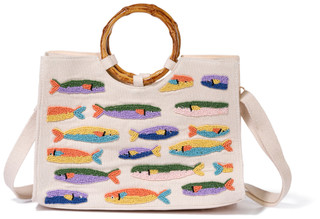 Thumbnail 3: SOL AND MER Beaded Sardines Tote Bag with Bamboo Handle 