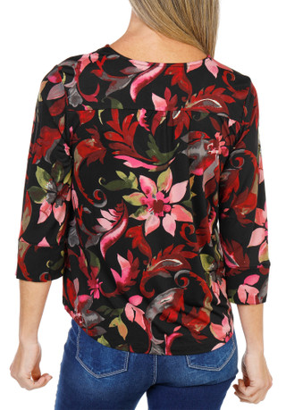 Thumbnail 2: ZAC AND RACHEL Women's Petite Long Sleeve V-Neck Floral Print Top  