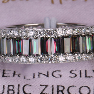Thumbnail 1: ISABELLA M Sterling Silver Cubic Zirconia Aqua Eternity Ring 