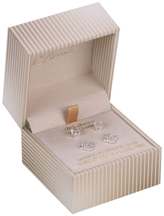 Thumbnail 1: Mulberry & Broome 2 Pc Silver CZ Clover and Stud Earrings 