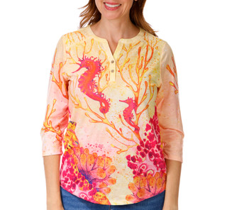 Thumbnail 1: ART & SOL Art & Sol Women's 3/4 Sleeve Henley Print Top 