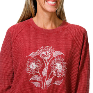Thumbnail 2: C&C California Women's Long Sleeve Waffle Knit Graphic Sweater 