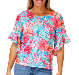 Thumbnail 1: Onque Casual Women's 3/4 Sleeve Embellished Flounce Floral Top 