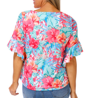 Thumbnail 2: Onque Casual Women's 3/4 Sleeve Embellished Flounce Floral Top 