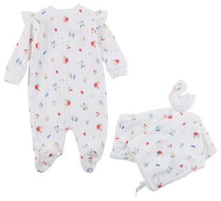 Thumbnail 2: DREAMGRO 2 Pc Baby Girls Swan Footie Pajamas Set w/ Swan Blanket  