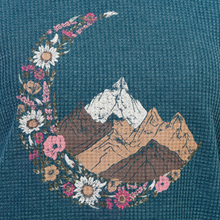 Thumbnail 1: C&C California Women's Long Sleeve Waffle Knit Lace Trim Moon Mountain Top 