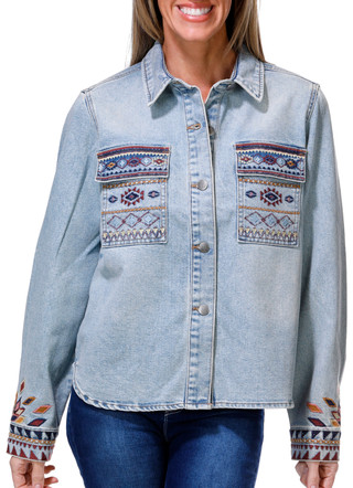 Thumbnail 1: Driftwood Women's Long Sleeve Aztec Denim Jacket  