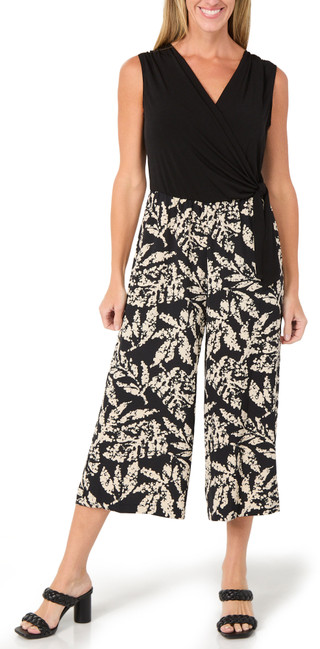 Thumbnail 1: Connected Apparel Women's Sleeveless Floral Wrap Cropped Jumpsuit 
