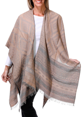 Thumbnail 1: FRYE Women's Tribal Print Ruana Wrap with Fringe Trim 