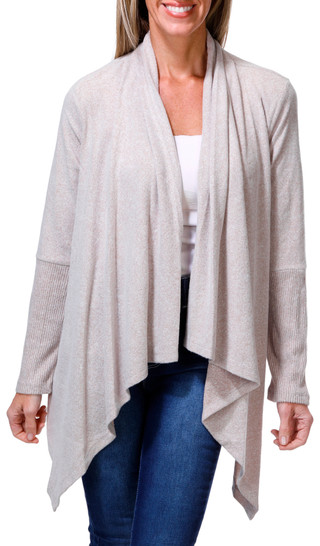 Thumbnail 1: Bobeau Women's Open Front Drape Cardigan Sweater 