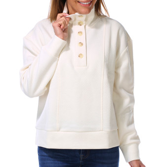 Thumbnail 2: Southern Tide Women's Long Sleeve Mock Button Neck Top 