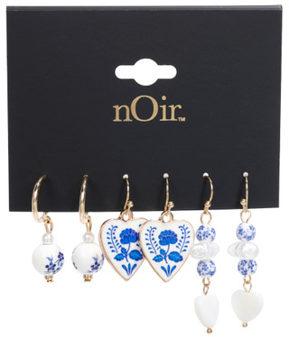 Thumbnail 2: Noir 3-Piece White & Blue Earrings 