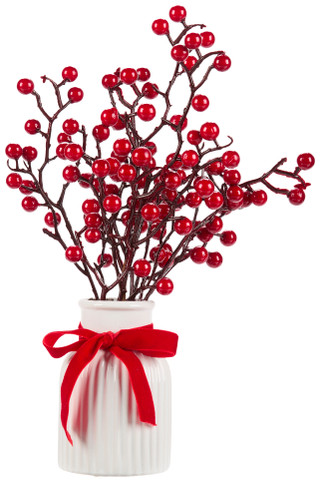 Thumbnail 2: Supreme Silk 12 in Christmas Berries in White Pot 
