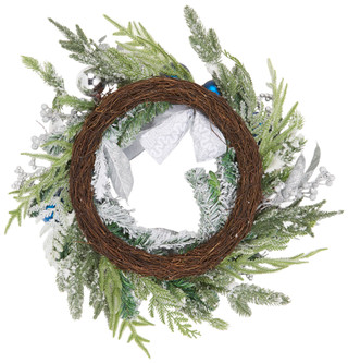 Thumbnail 1: Supreme Silk 26 in Silver Ornament Pine Cone and Ribbon Christmas Wreath 