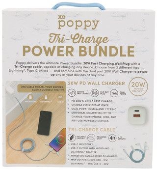 Thumbnail 2: Xo Poppy 20 W Fast Charging Wall Plug w/ Tri-Charge Cable 
