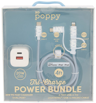 Thumbnail 1: Xo Poppy 20 W Fast Charging Wall Plug w/ Tri-Charge Cable 