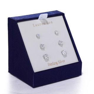 Thumbnail 2: Lauren Lee 3 Pk Silver Tone Crystal Stud Earrings Set 