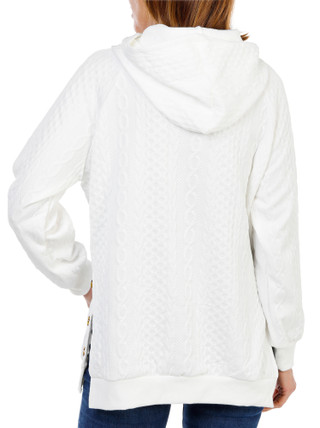 Thumbnail 2: Anneliese Women's Quilted Kangaroo Pocket Side Button Hoodie 