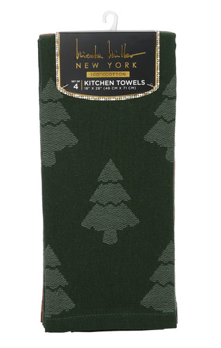 Thumbnail 1: Nicole Miller 4 Pk Christmas Tree Jacquard Kitchen Towels 